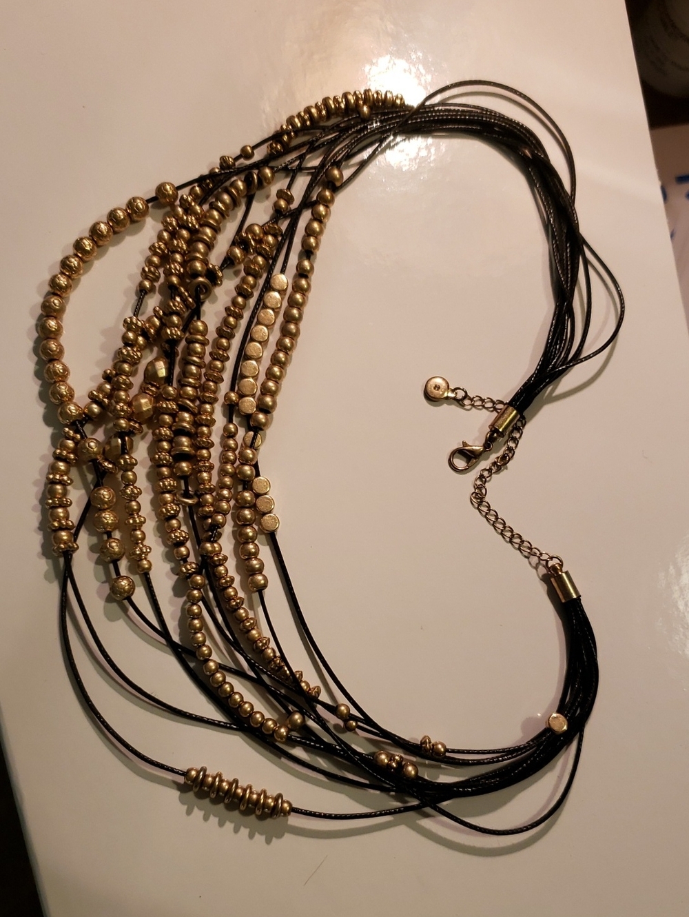 Multi Strand Adjustable Gold Tone Necklace